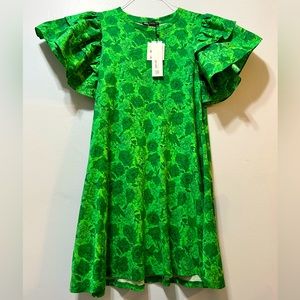ZARA Double Ruffle Sleeve Floral Summer Greens Dress